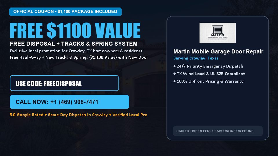 FREE Old Door Haul-Away & Heavy-Duty Tracks in Crowley, TX - Martin Mobile Garage Door Repair
