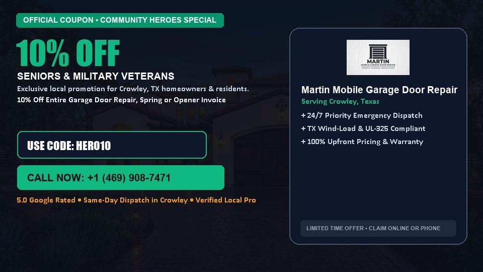 10% OFF Senior, Military & First Responder Discount in Crowley, TX - Martin Mobile Garage Door Repair